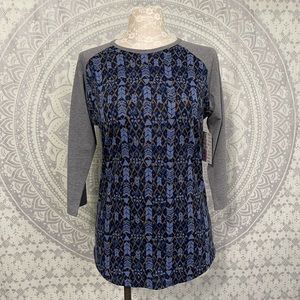 NWT $35 LuLaRoe Randy Raglan T Shirt Top Tee Blue Grey Arrows Medium M